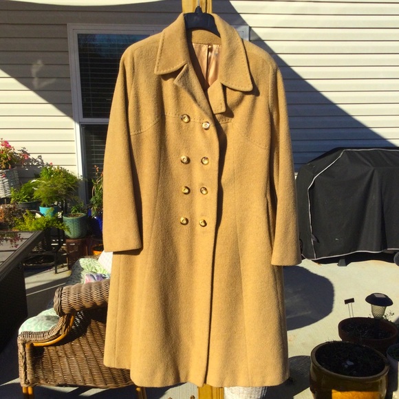 Vintage double breasted camel hair wool coat tan beige collared xxl extra large - Picture 4 of 10
